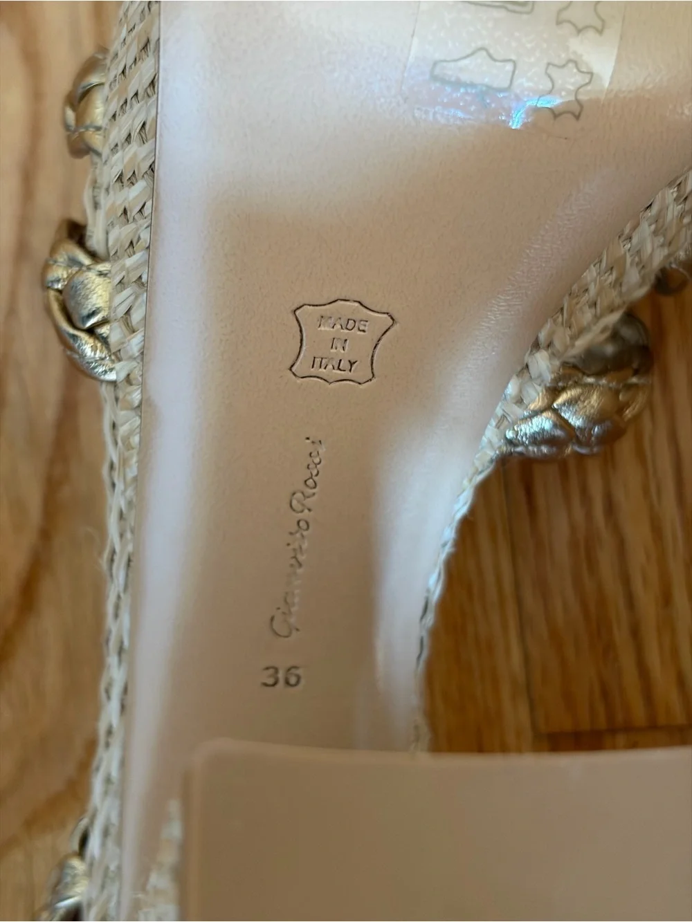 GIANVITO ROSSI Braided Metallic Woven Platform Sandal in Gold Size 36 NWT